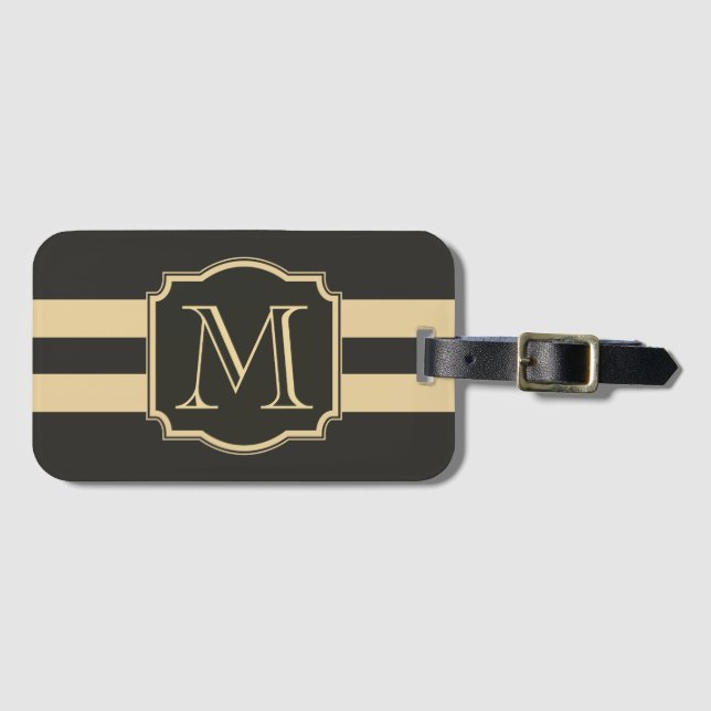 Etiqueta De Bagagem Black and Golden Monogram (Frente Horizontal)