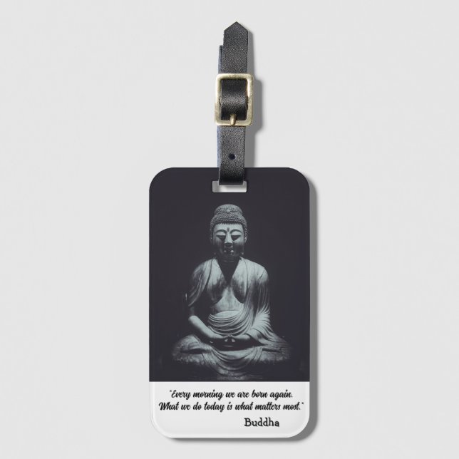 Etiqueta De Bagagem Black and White Buddha Sculpture with Quote (Frente Vertical)