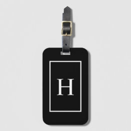 Etiqueta De Bagagem Black and White Elegant Monogram Luggage Tag