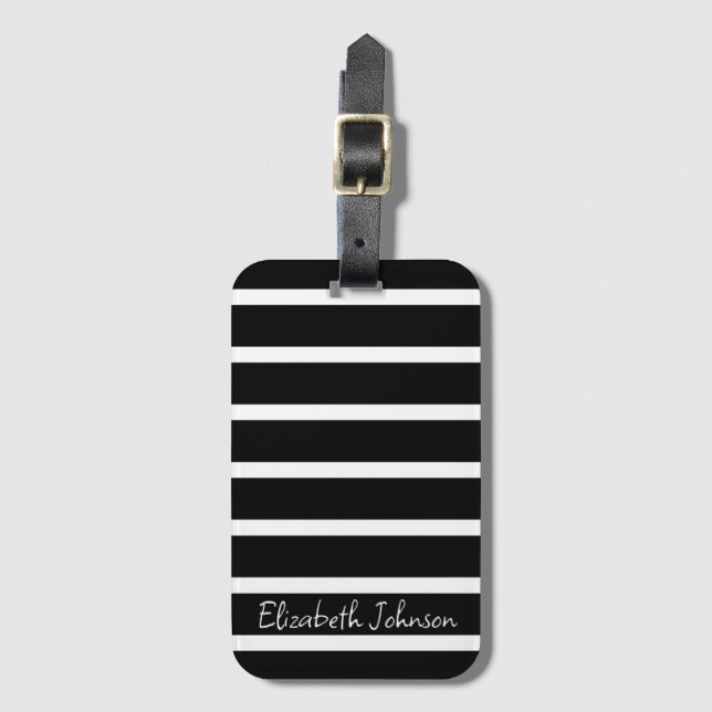 Etiqueta De Bagagem Black and White Strike Moderno Personalizado (Frente Vertical)