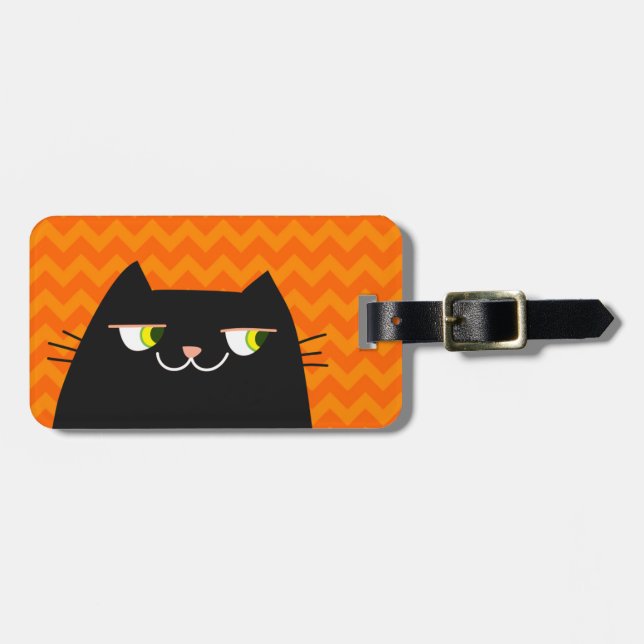Etiqueta de Bagagem Black Cat Moderna Chevron (Frente Horizontal)