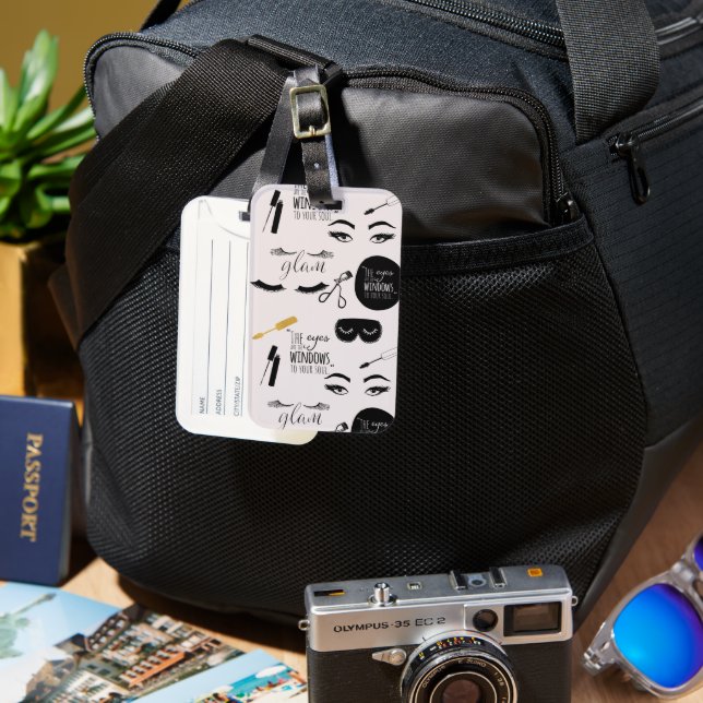 Etiqueta De Bagagem Black Gold Eyelashes Glam Birthday (Frente e Verso)