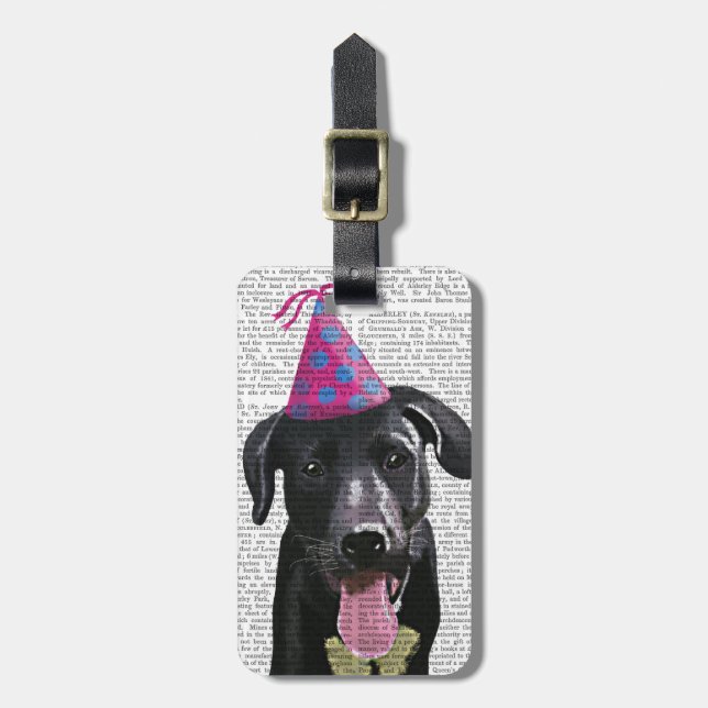 Etiqueta De Bagagem Black Labrador com chapéu de festa (Frente Vertical)