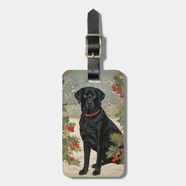 Etiqueta De Bagagem Black Labrador no inverno (Frente Vertical)