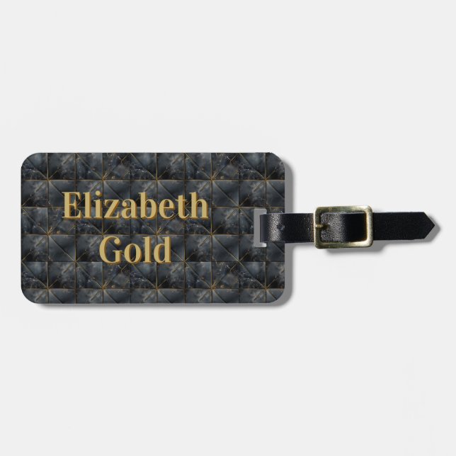 Etiqueta De Bagagem Black Onyx Tiled Pattern Name Monogram (Frente Horizontal)