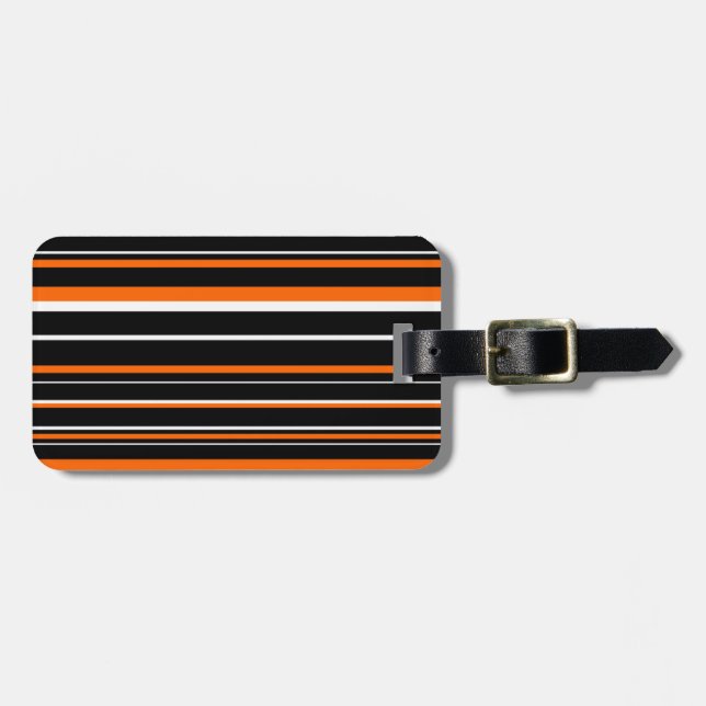 Etiqueta De Bagagem Black, Orange, White Barcode Stripe (Frente Horizontal)