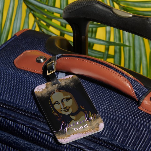 Etiqueta De Bagagem Black Pink Glitter Leonardo Da Vinci Gioconda (Frente Insitu 1)