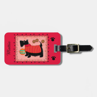 Etiqueta De Bagagem Black Scottie Terrier Dog Name Personalizado Red