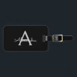 Etiqueta De Bagagem Black Silver Modern Script Girly Monographic Name<br><div class="desc">Monograma preto e prateado Adicione seu próprio nome Saco de bagagem A etiqueta de sacola faz o doce doce presente de 16 anos,  casamento,  chá de panela,  chá de fraldas ou festa de solteira para alguém decorando seu quarto em estilo.</div>