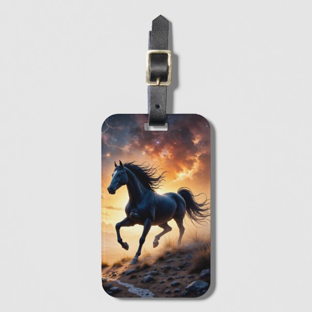 Etiqueta De Bagagem Black Stallion in Desert  (Frente Vertical)