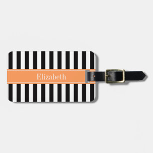 Etiqueta De Bagagem Black White Stripe Dark Peach Nome da Faixa Monogr