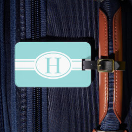 Etiqueta De Bagagem Blindagem oval de banda branca monograma azul clar