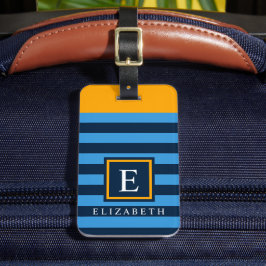 Etiqueta De Bagagem Bloco de Cor Azul Escuro Laranja Personalizável