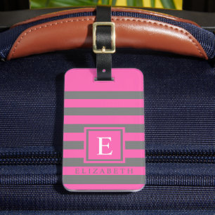 Etiqueta De Bagagem Bloco de Cores Rosa de Cinza Silver Personalizável