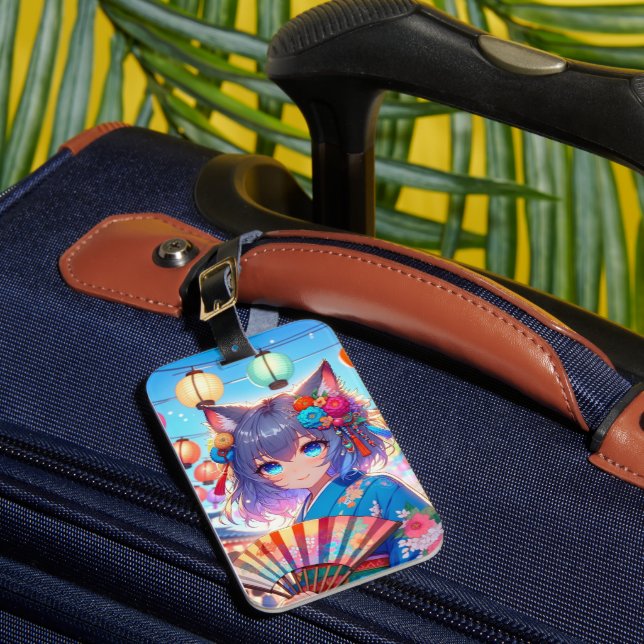 Etiqueta De Bagagem Blossomas e Lanternas: Festival da Garota Anime (Frente Insitu 1)