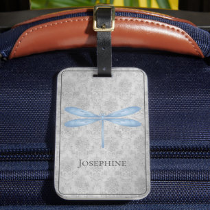 Etiqueta De Bagagem Blue Dragonfly Damask