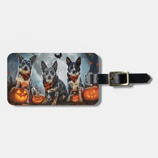 Etiqueta De Bagagem Blue Heeler Halloween Spooky (Frente Horizontal)