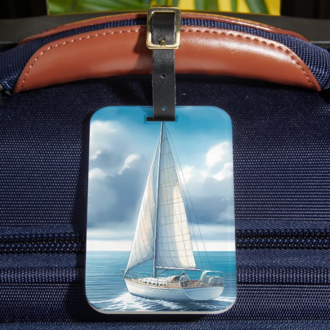 Etiqueta De Bagagem Blue Horizon Solitary Sailboat (Frente Insitu 2)