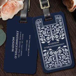 Etiqueta De Bagagem Blue Medieval Fantasy Silver Name
