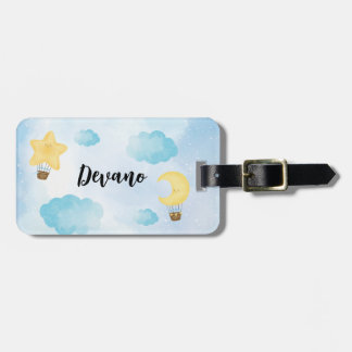 Etiqueta De Bagagem Blue Watercolor Cloud Star Moon Kids Luartigo