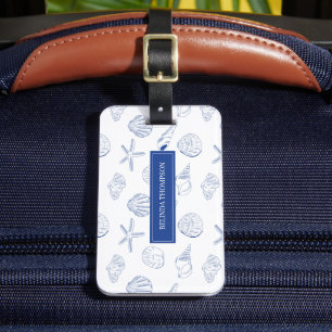 Etiqueta De Bagagem Blue White Mand Drawn Sea Shels Beach Summer