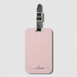 Etiqueta De Bagagem Blush Dusty Pink Girly Script Monograma Nome Moder