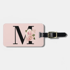 Etiqueta De Bagagem Blush Floral com brilho Dourado rosa e monograma p