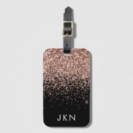 Etiqueta De Bagagem Blush Rosa Dourado Rosa Preto Glitter Monograma