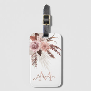 Etiqueta De Bagagem Boho Blush Rosa Grama de Pampas Floral