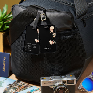 Etiqueta De Bagagem Boho Floral Black Trendy Chic Na moda Girly