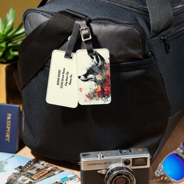 Etiqueta De Bagagem Boho Floral Fox Willife Nature (Frente e verso)