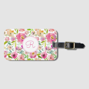 Etiqueta De Bagagem Boho Pastel Pink Floral Watercolor Botânico