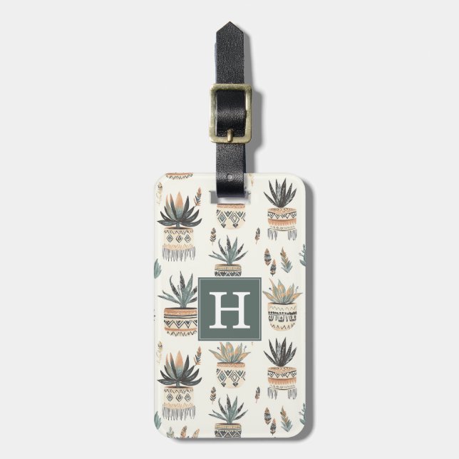 Etiqueta de Bagagem Boho Suculentas e Cactos (Frente Vertical)