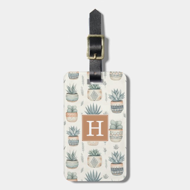 Etiqueta de Bagagem Boho Suculentas e Cactos (Frente Vertical)