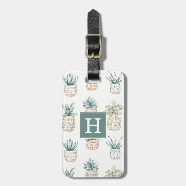 Etiqueta de Bagagem Boho Suculentas e Cactos (Frente Vertical)