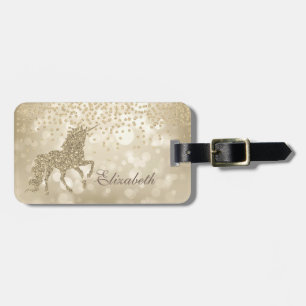 Etiqueta De Bagagem Bokeh Foil Confetti Unicórnio Dourado Brilhante
