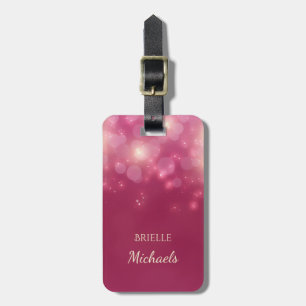 Etiqueta De Bagagem Bokeh glamoroso cor-de-rosa escuro Luxe Sparkles