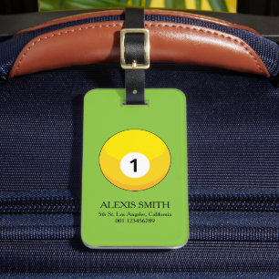 Etiqueta De Bagagem Bola de Bilhar Amarela Número Um Personalizar