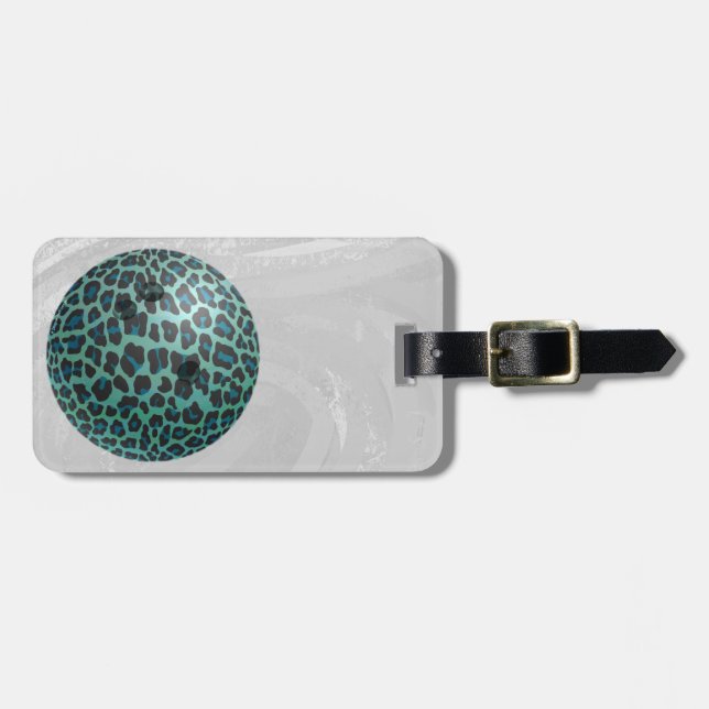 Etiqueta De Bagagem Bola de boliche Leopard Teal (Frente Horizontal)