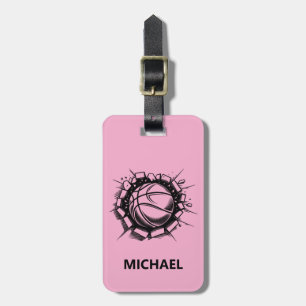Etiqueta De Bagagem Bola personalizada de basquete quebrando a parede