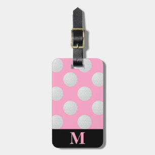 Etiqueta De Bagagem Bolas de Golfe Branco Monograma, cor-de-rosa