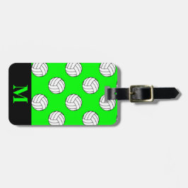 Etiqueta De Bagagem Bolas de Voleibol Preto/Branco Monograma, Verde li
