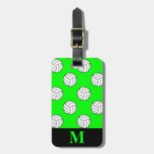 Etiqueta De Bagagem Bolas de Voleibol Preto/Branco Monograma, Verde li
