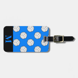 Etiqueta De Bagagem Bolas de Voleibol Preto Monograma, Azure Azure Blu