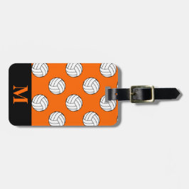 Etiqueta De Bagagem Bolas de Voleibol Preto Monograma, Laranja