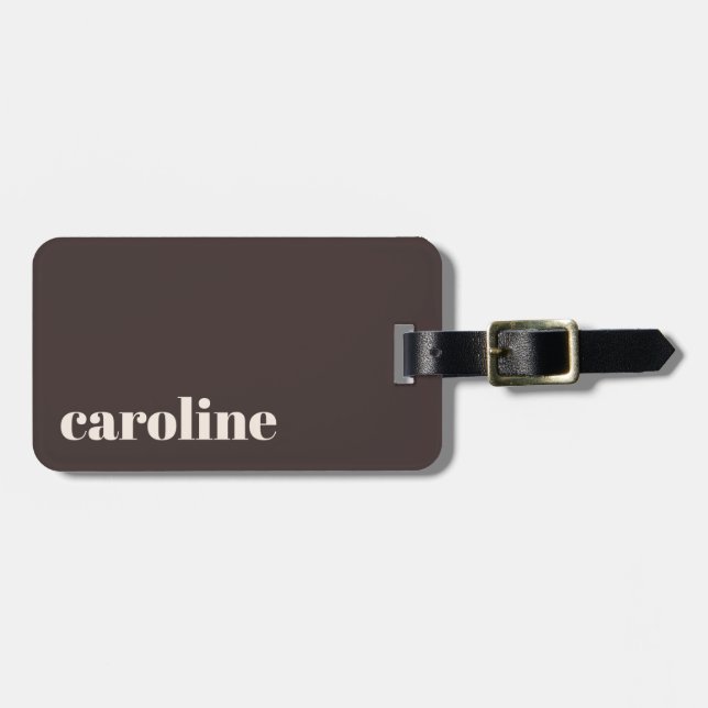 Etiqueta De Bagagem Bold Earthy Brown Modern Personalized Name (Frente Horizontal)