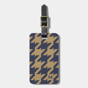 Etiqueta De Bagagem Bold houndstooth castanho-marinho moderno com mono