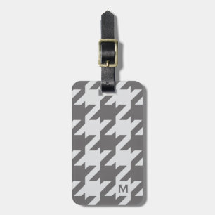 Etiqueta De Bagagem Bold houndstooth da cinza moderna com monograma