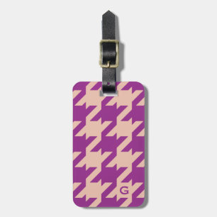 Etiqueta De Bagagem Bold houndstooth roxo moderno com monograma