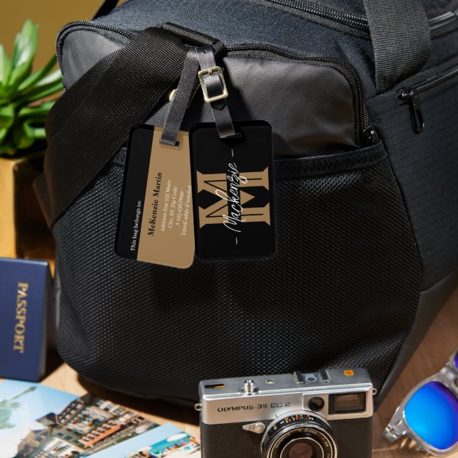 Etiqueta De Bagagem Bold Initial Personalized Name Monogram (Frente e verso)